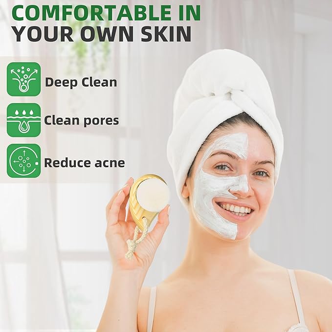 Zeutch Premium Face Scrubber Set, Facial Cleansing Brush for Exfoliator, Natural Bristle Face Scrubber for Lymphatic Drainage, Unclog Pores, Sensitive Skin, Reduce Ance, Glowing, 2 Pack