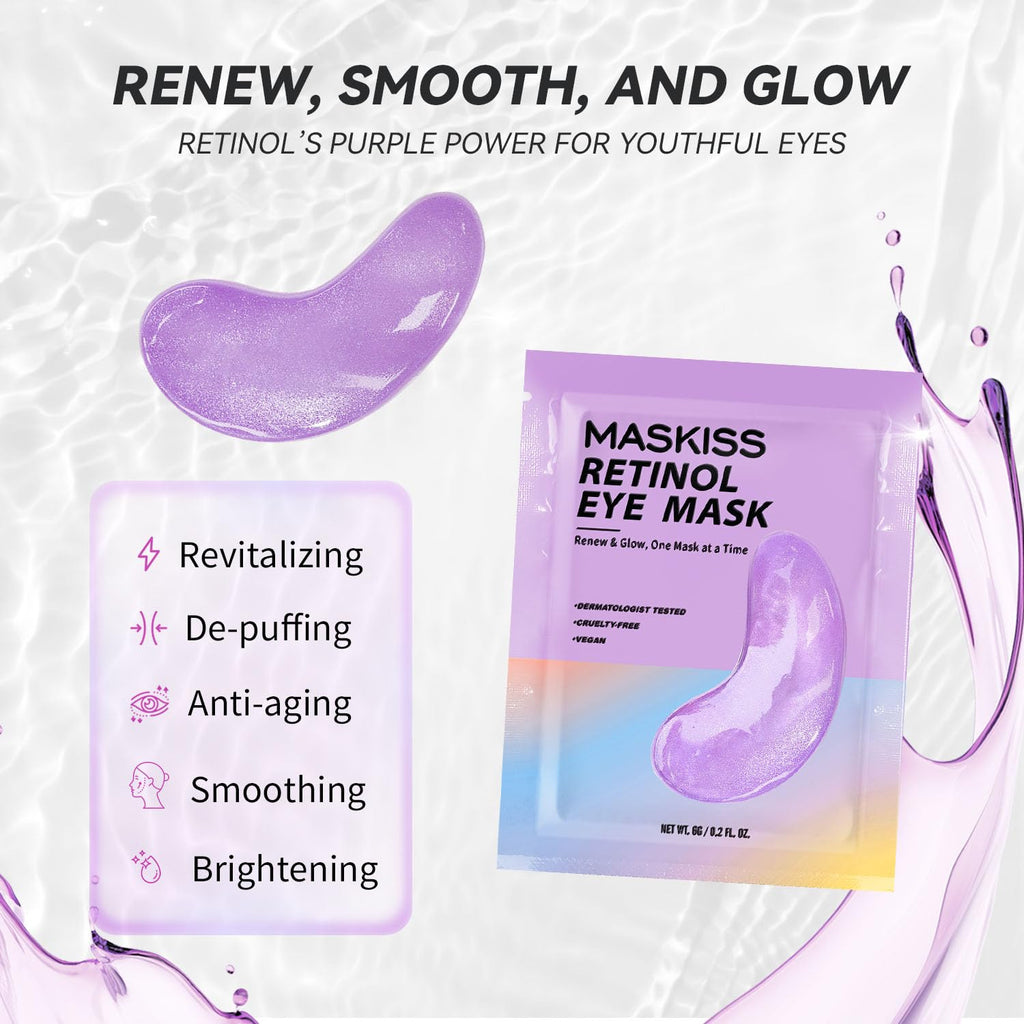 Maskiss Retinol Under Eye Patches (24 Pairs), Lavender Purple Eye Masks for Dark Circles, Puffy Eyes & Wrinkles, Firming Collagen Eye Patches, Vegan Cruelty-Free Skincare Gifts for Women