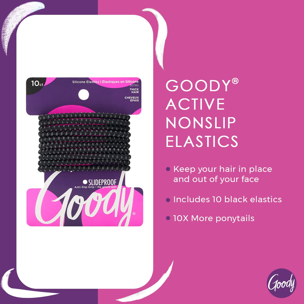 Goody Nonslip Womens Elastic Hair Tie Black - 4MM for Medium Hair- Ouchless Pain-Free Hair Accessories for Women Perfect for Long Lasting Braids, Ponytails and More, 10 Count (Pack of 1)