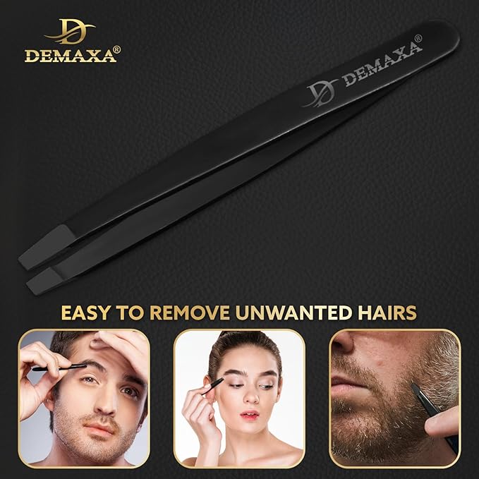 DEMAXA 5" Professional Mustache Scissors Beard Scissors for Men with Fine tip Tweezers 1 Mustache Comb 1 Beard Comb & Pouch – Beard Trimming kit & Mustache Kit (Black Shears With Tweezer)