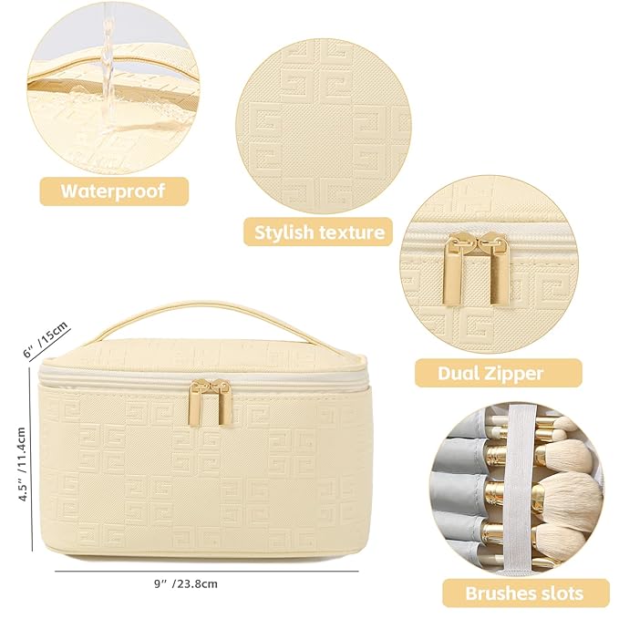 Meiyuuo Travel Makeup Bag for Women, PU Leather Cosmetic Bag, Light Purple