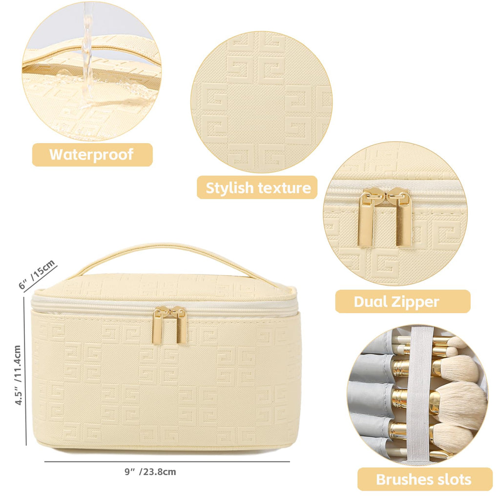 Meiyuuo Travel Makeup Bag for Women, PU Leather Cosmetic Bag, Light Purple