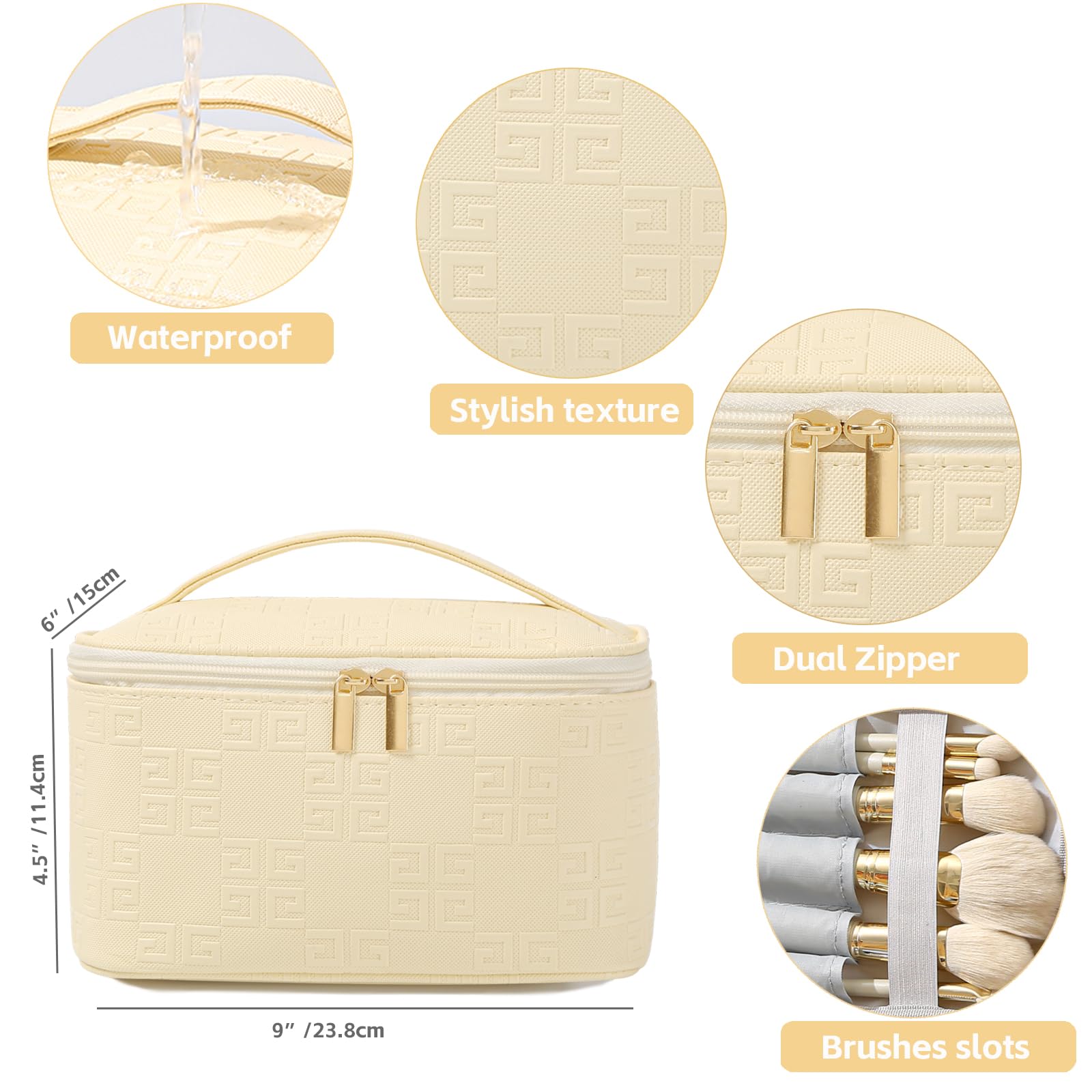 Meiyuuo Travel Makeup Bag for Women, PU Leather Cosmetic Bag, Light Purple