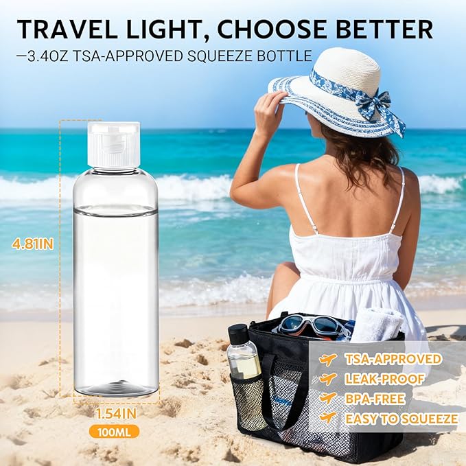 Pfesuqo 5 Pack 3.4 oz Travel Bottles for Toiletries, TSA Approved Leak Proof Refillable Travel Size Containers, Clear Plastic Shampoo Bottles for Lotion Conditioner