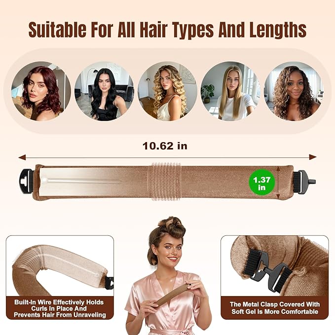 BLAAROOM Overnight Heatless Hair Curler, Upgraded with Hair Pad Grippers Satin Jumbo Flexi Blowout Curls Rods, 3pcs No-Heat Styling Tools Curling Rod to Sleep in for All Hair Types - Khaki