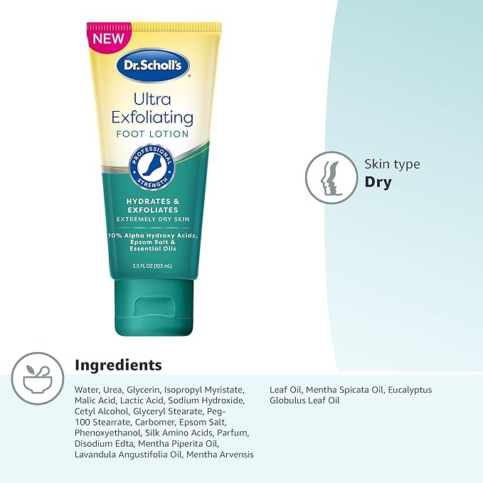 Dr.Scholl's Dry,Flaky Skin Remover Ultra Exfoliating Foot Lotion Cream,Moisturizer with Urea for Rough Dry Cracked Feet, Heal&Soothe for Healthy Looking Feet,Intensive Foot Skin Care,3.5 oz(Pack of 2)