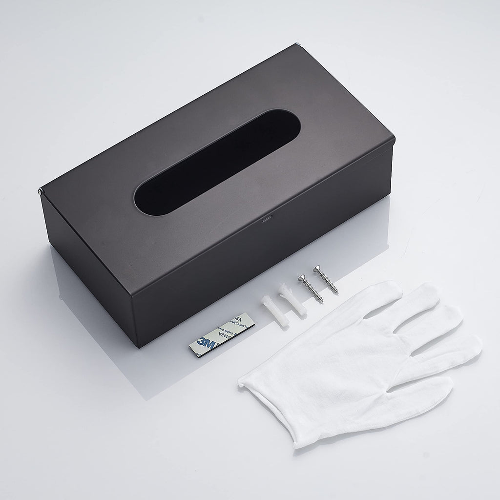 JunSun Rectangular Tissue Box Cover Tissue Box Holder Napkin Holder Tissue Storage Box Facial Tissue Holder Decorative Holder For Bathroom Bedroom Nightstand Office Dresser-Stainless Steel Matte Black