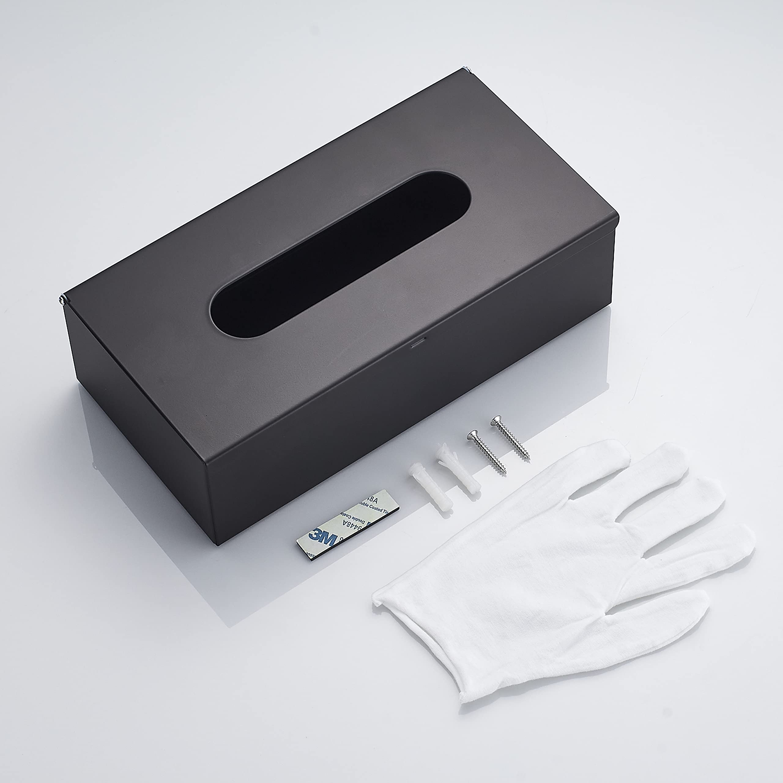 JunSun Rectangular Tissue Box Cover Tissue Box Holder Napkin Holder Tissue Storage Box Facial Tissue Holder Decorative Holder For Bathroom Bedroom Nightstand Office Dresser-Stainless Steel Matte Black