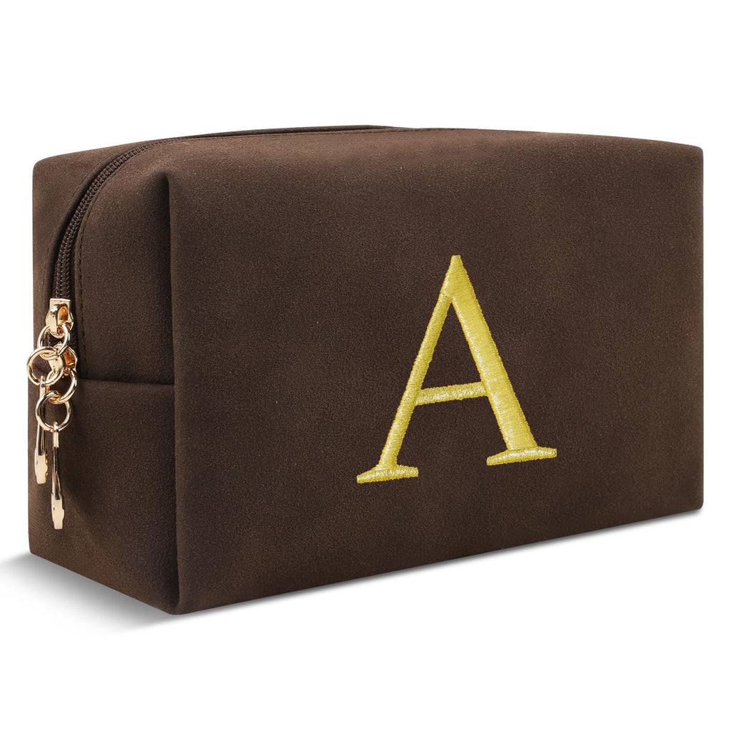 Bride Gifts – Personalized Initial Makeup Bag with Pearl Rhinestone Patch, Preppy White Monogram Cosmetic/Toiletry Pouch, bridesmaid Gifts, Bridal Shower Gifts, Wedding Gifts, Bridal Gifts,U — A