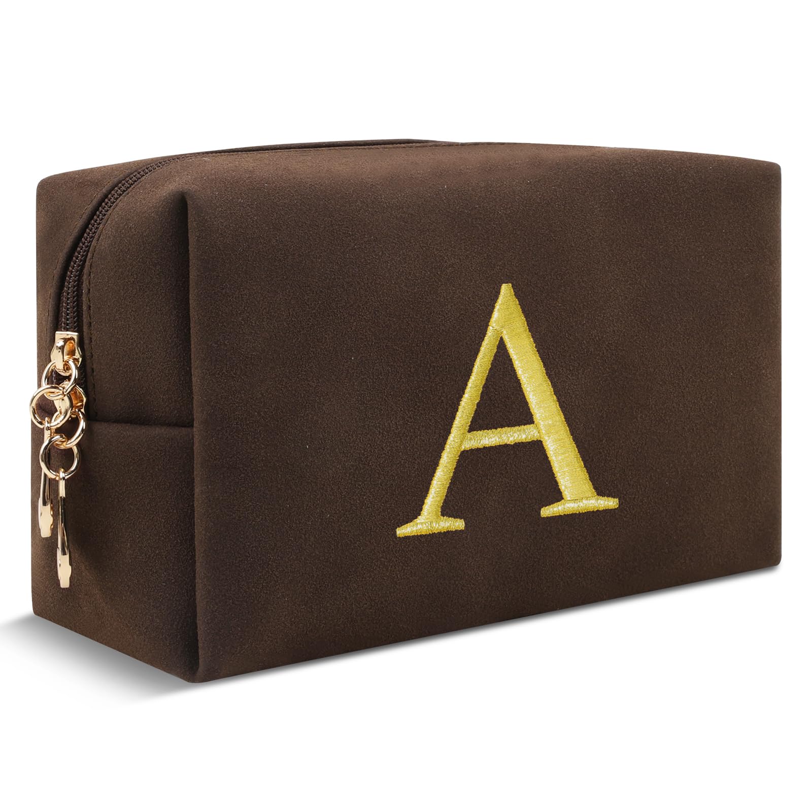 Bride Gifts – Personalized Initial Makeup Bag with Pearl Rhinestone Patch, Preppy White Monogram Cosmetic/Toiletry Pouch, bridesmaid Gifts, Bridal Shower Gifts, Wedding Gifts, Bridal Gifts,U — A