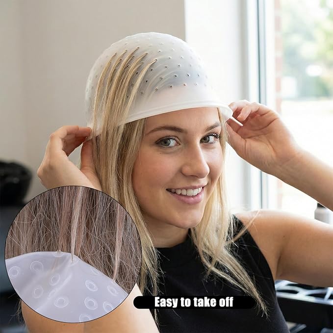 5PCS Highlighting Cap for Hair, Professional Silicone Hair Coloring Tools with Brushes Reusable Hairdressing Bleach Cap with Holes for Home Salon, Dye Accessories for Women Men