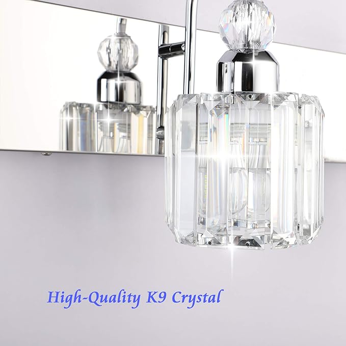 Ralbay Modern LED Crystal Bathroom Vanity Lights 3-Lights Stainless Steel Crystal Vanity Lights Over Mirror Modern Crystal Bathroom Vanity Lighting Fixtures