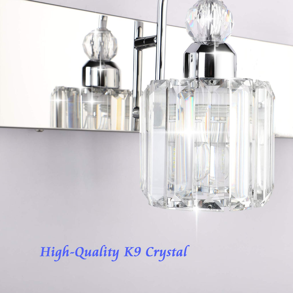 Ralbay Modern LED Crystal Bathroom Vanity Lights 3-Lights Stainless Steel Crystal Vanity Lights Over Mirror Modern Crystal Bathroom Vanity Lighting Fixtures