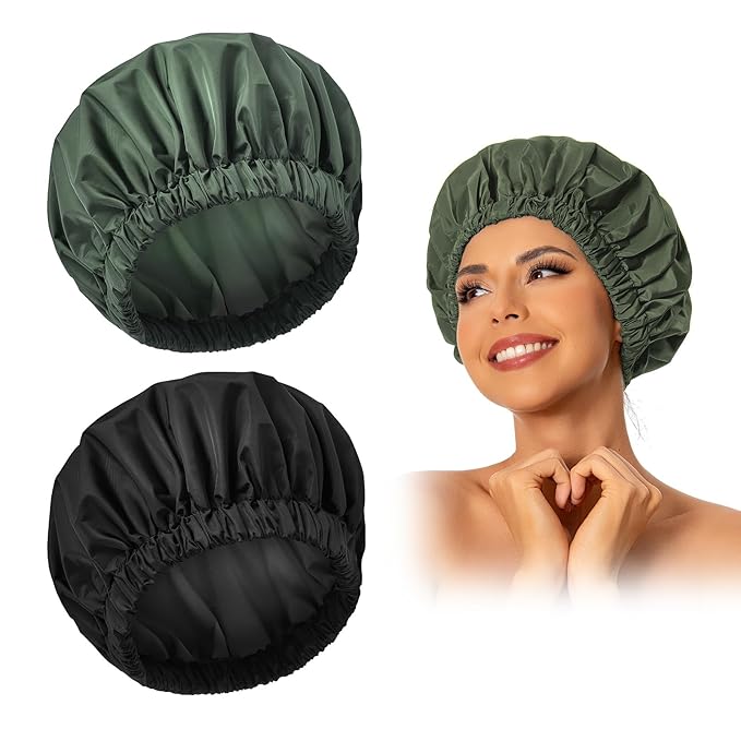 Edoneery Reusable Shower Caps for Women, Waterproof Long Hair Bonnet