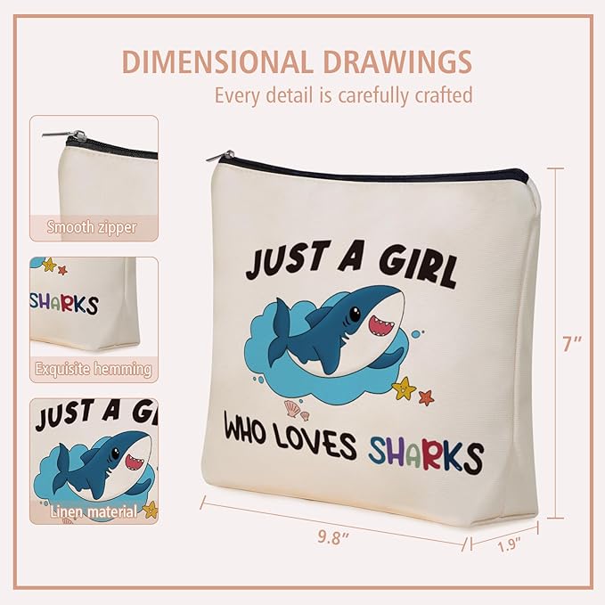 Girlly Shark Travel Makeup Bag for Teen Girls Women Shark Mom Lover Gifts