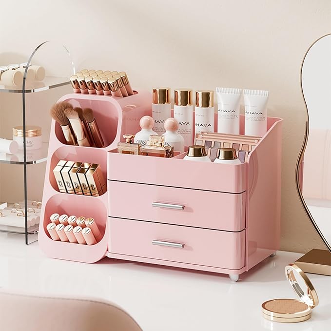 Booklov Large Makeup Organizer for Vanity Countertop, Pink