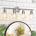 4-Light Bathroom Light Fixtures, Brushed Nickel Modern Vanity Lights Over Mirror with Clear Glass Globe Shade, Bathroom Wall Sconces for Mirror Kitchen Living Room Hallway Cabinet Bedroom Porch