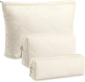 Paterr 3 Pcs Quilted Makeup Bag Set Back to School Favor Small Bridesmaid Cosmetic Bag Aesthetic Travel Pouch Cute Purse Pencil Case Makeup Storage Organizer for Women Birthday Gift(Cotton,Beige)