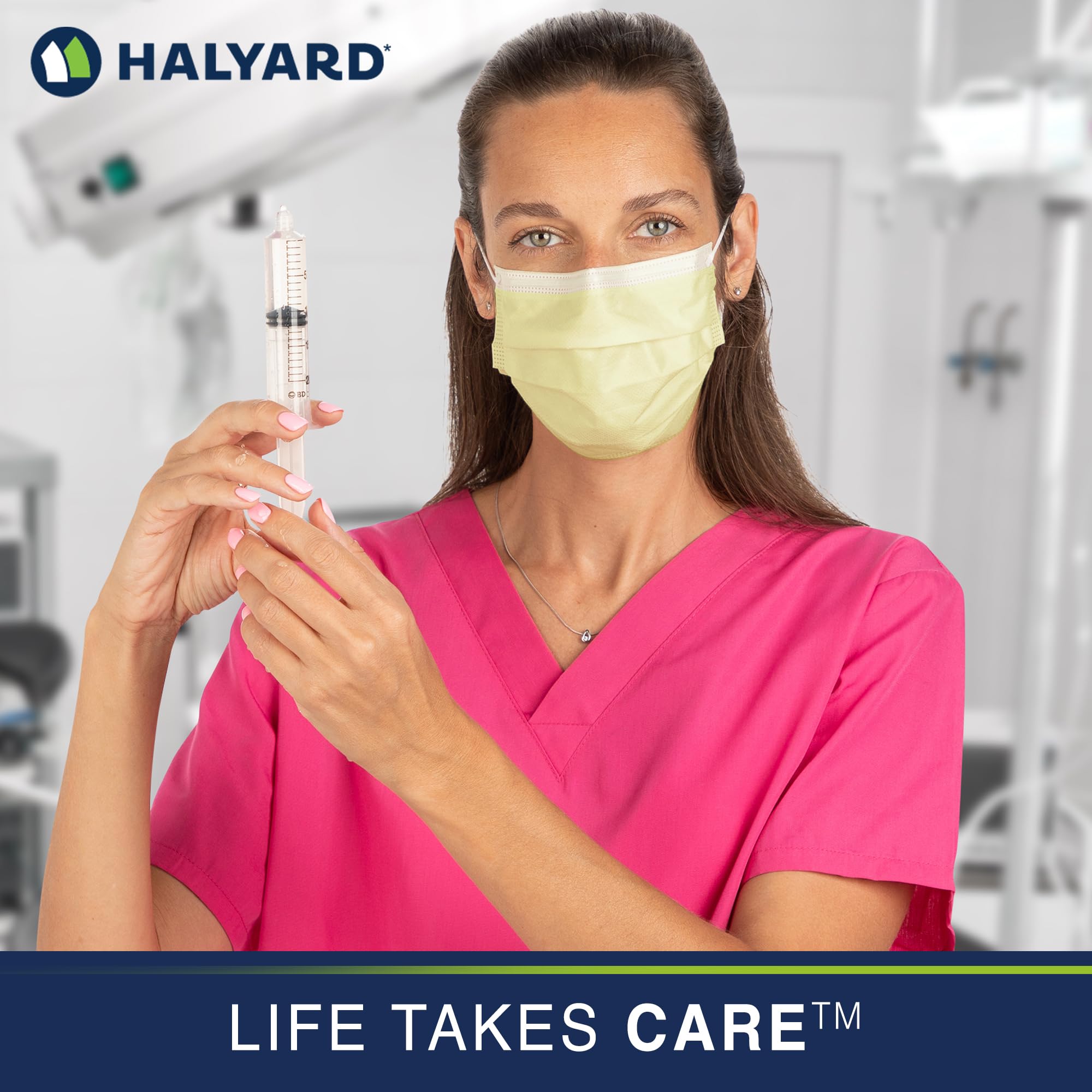 HALYARD Level 1 Disposable Procedure Mask, Earloops, Yellow, 47567 (Box of 50)