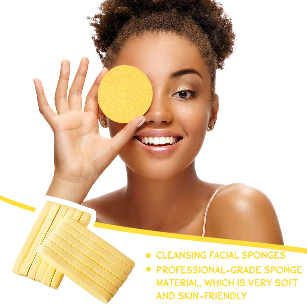 Foaincore 600 Pcs Compressed Facial Sponge Round Facial Sponge for Estheticians Face Sponges for Cleansing Makeup Removal Wash Pads Disposable Sponges for Women Spa Exfoliating (Yellow)