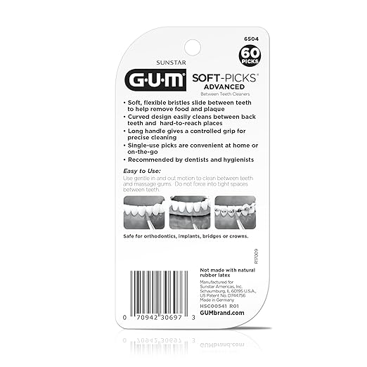 GUM Soft-Picks Advanced – Easy-to-Use Interdental Picks for Plaque Removal & Gum Health with Convenient Carry Case, Dentist Recommended, 60 Count (Pack of 3) 180 Total