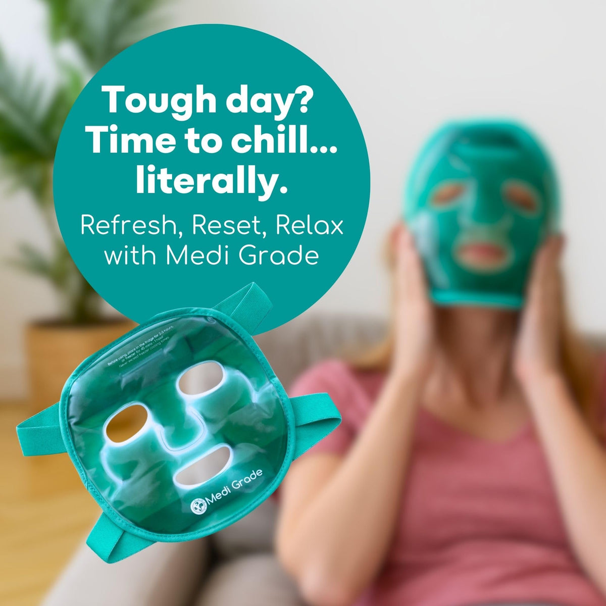 Medi Grade Cooling Face Mask, Gel Ice Pack for Face with Lycra Mask, Green