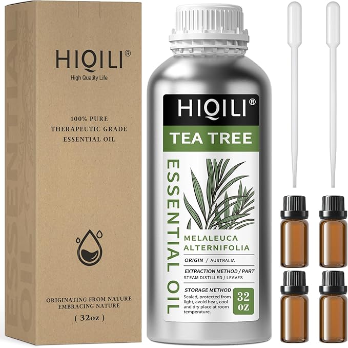 HIQILI Tea Tree Oil for Skin, Hair, Nail, Diffuser, Soap Making