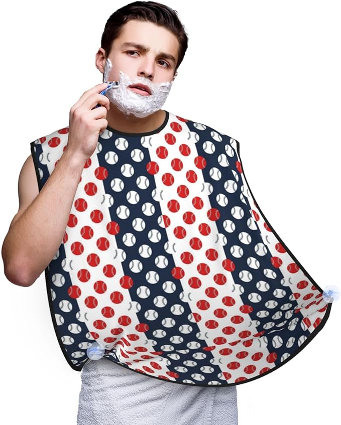 Men's Shaving Accessory Baseball American Flag, Waterproof Beard Apron with Hair Catcher & Suction Cups