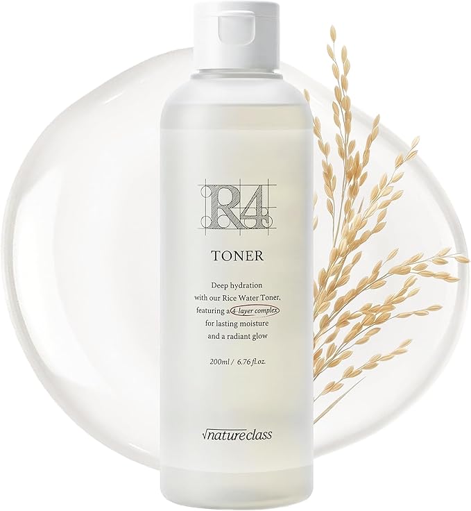 NATURECLASS R4 Hydrating Rice Toner – Glass Skin, Toner for Face, Deep Moisturizing, Rice Water, Hyaluronic Acid, Squalane, Korean Skin Care, Fragrance Free, Sensitive Skin, 6.76 fl oz