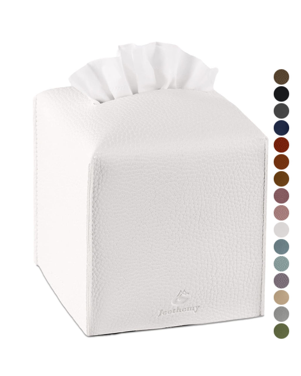 Tissue Box Cover, Jeethemy Square PU Leather Tissue Box Holder, Modern Tissue Case Facial Paper Organizer Dispenser，5X5X5'',Single White