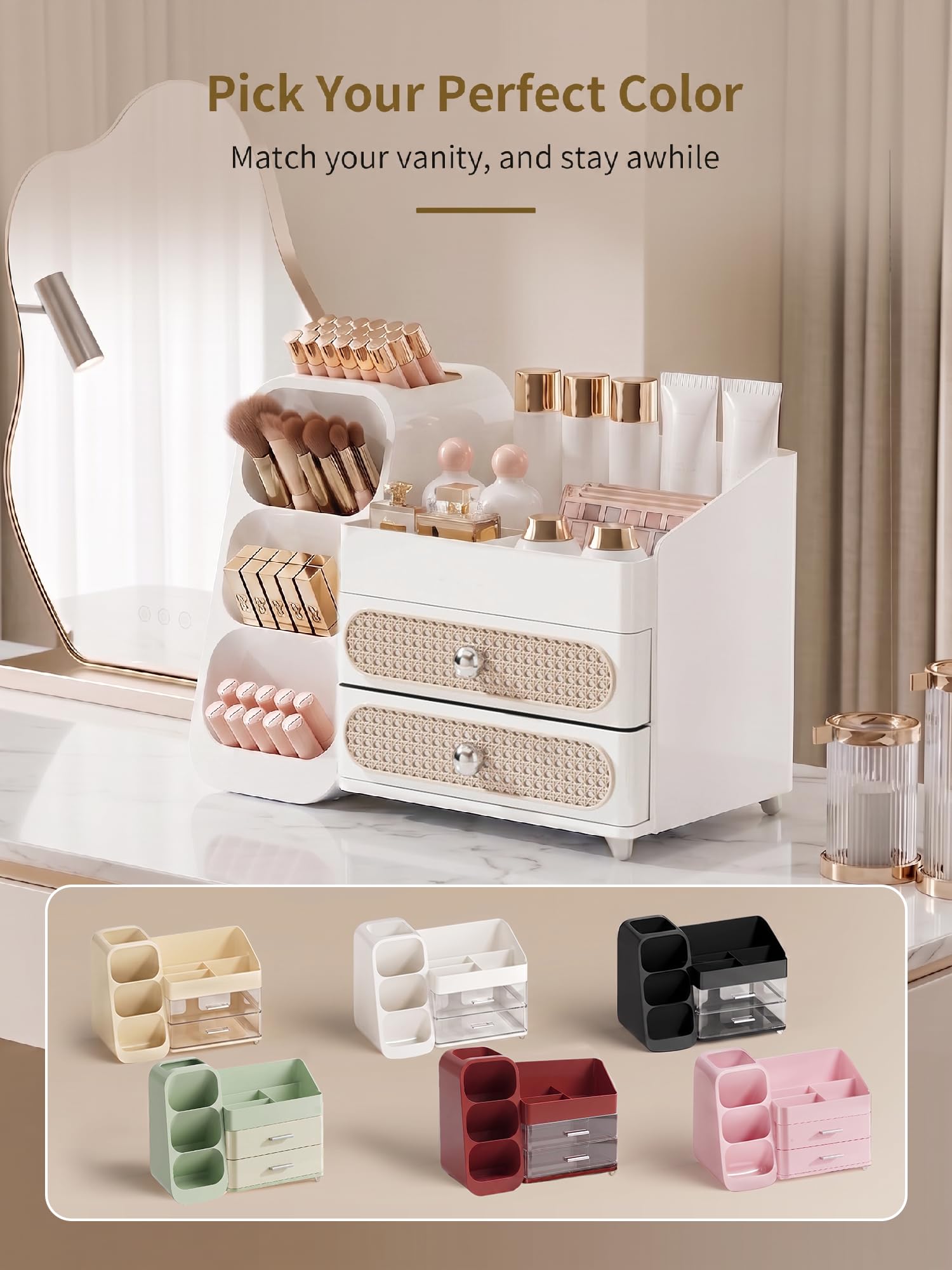 Booklov Large Makeup Organizer for Vanity Countertop, White