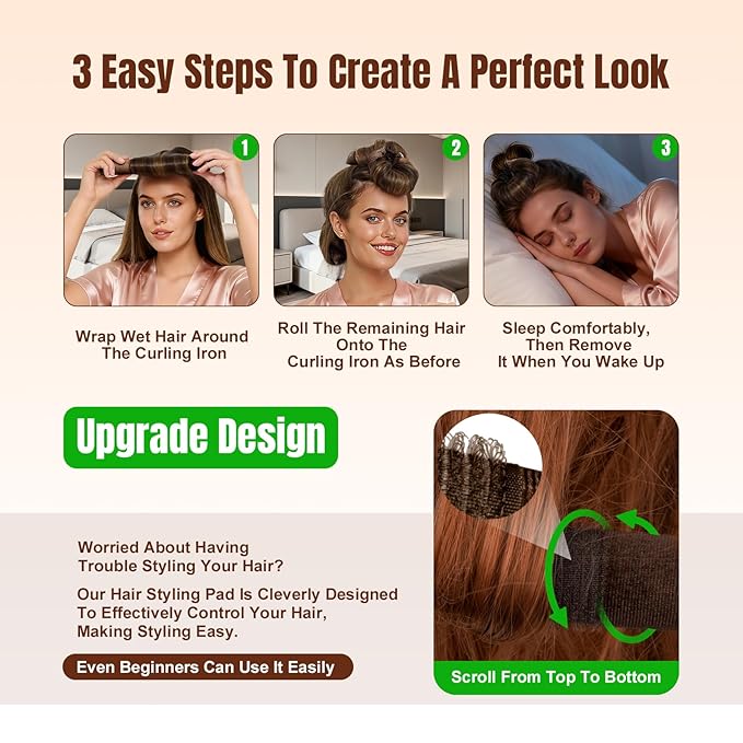 BLAAROOM Overnight Heatless Hair Curler Satin Jumbo Flexi Overnight Curls Blowout Rods 3pcs No-Heat Styling Tools Curling Rod To Sleep In for All Hair Types - Brown