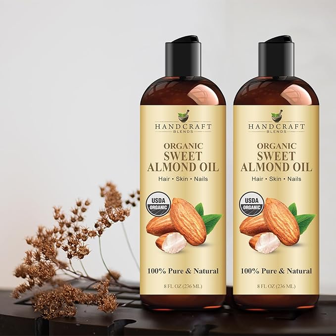 Handcraft Blends Organic Sweet Almond Oil | 100% Pure and Natural | Bath & Body Oil | Premium Grade Carrier Oil | Skin | Hair | Body | Massage | Hexane-Free | 8 Fl Oz