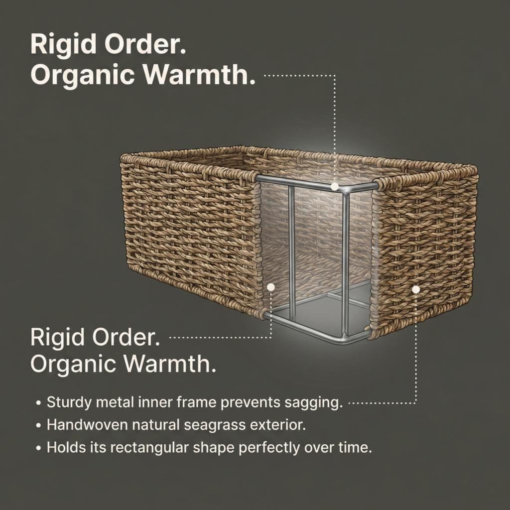 Household Essentials Handwoven Seagrass Rectangular Storage Basket, Natural