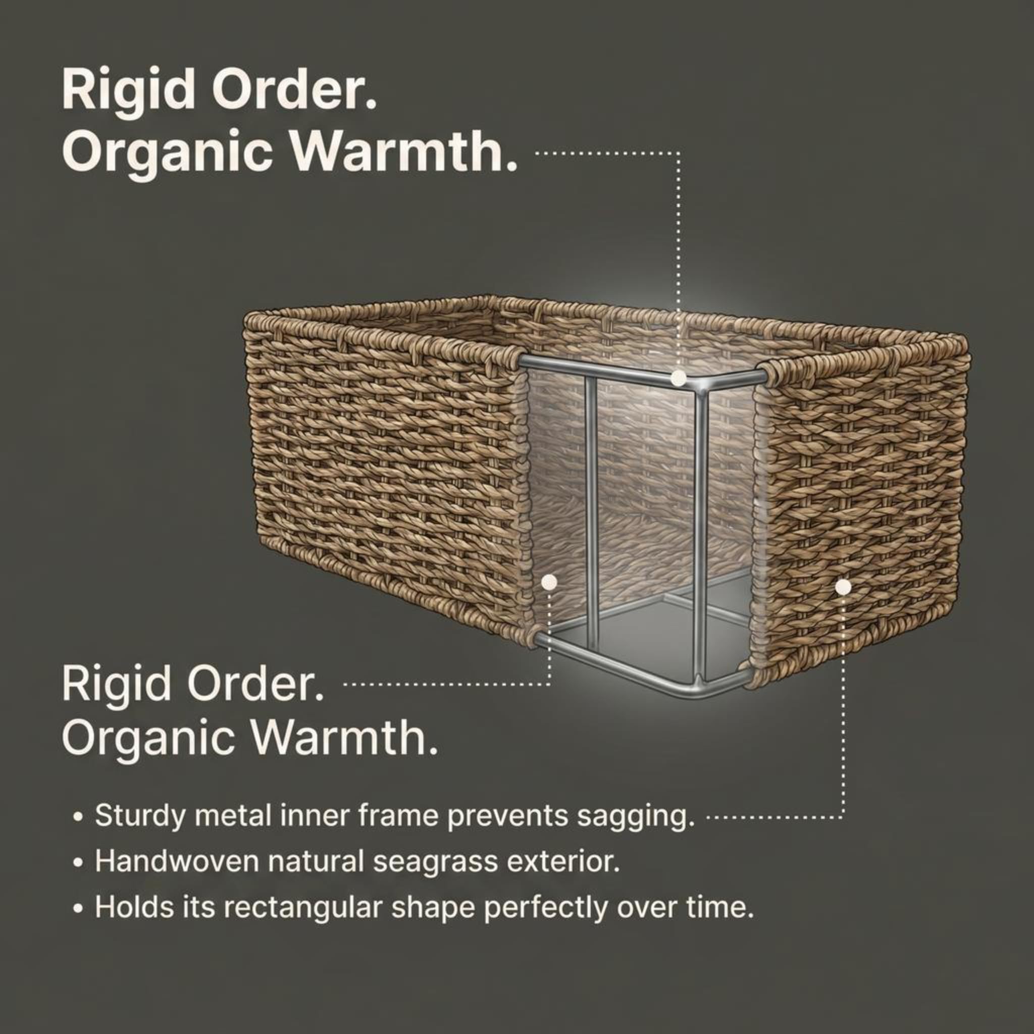 Household Essentials Handwoven Seagrass Rectangular Storage Basket, Natural