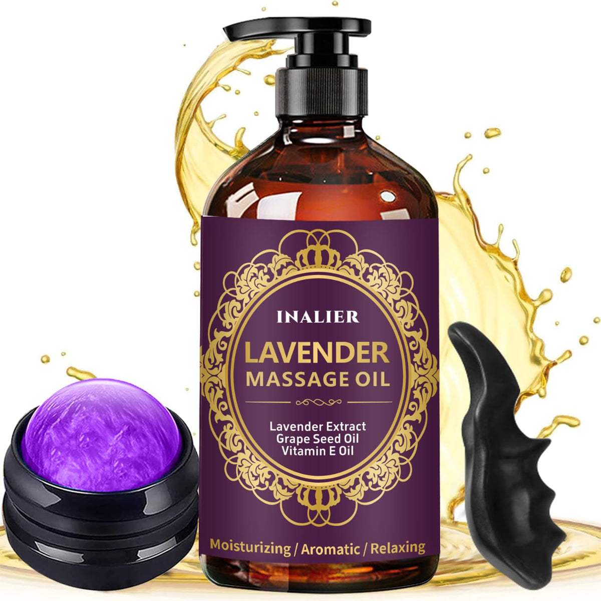 Massage Oil for Massage Therapy,3 Pack Cellulite Massage Oil,Sore Muscle Arnica Oil & Lavender Massage Body Oil with Massage Ball & Thumb Saver Tool,Mens Gifts,Birthday Gifts for Women and Men