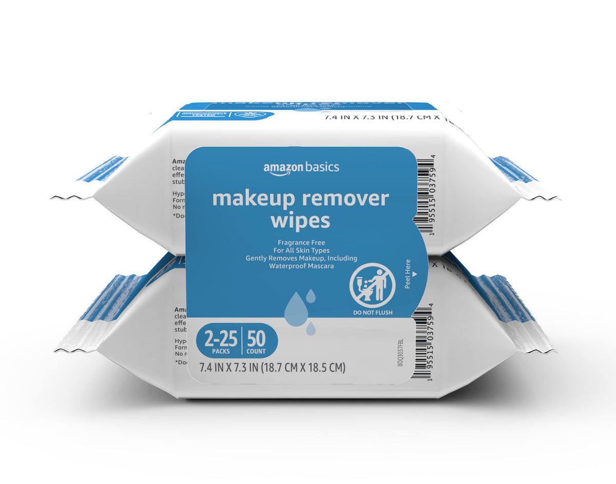 Makeup Remover Wipes, Hydrating Facial Cleansing, Hyaluronic Acid, Dermatologist Tested, Alcohol-Free, Removes Waterproof Mascara, 25 Count, 2-Pack