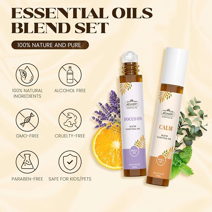 Essential Oils Roll On Set,Gifts for Women & Men (Calm, Relax, Breathe, Focus on, Sleep, Renew), Natural Aromatherapy Oil Blend Kit with Roller Ball for Massage, Body Skin Care, Relaxation Gift