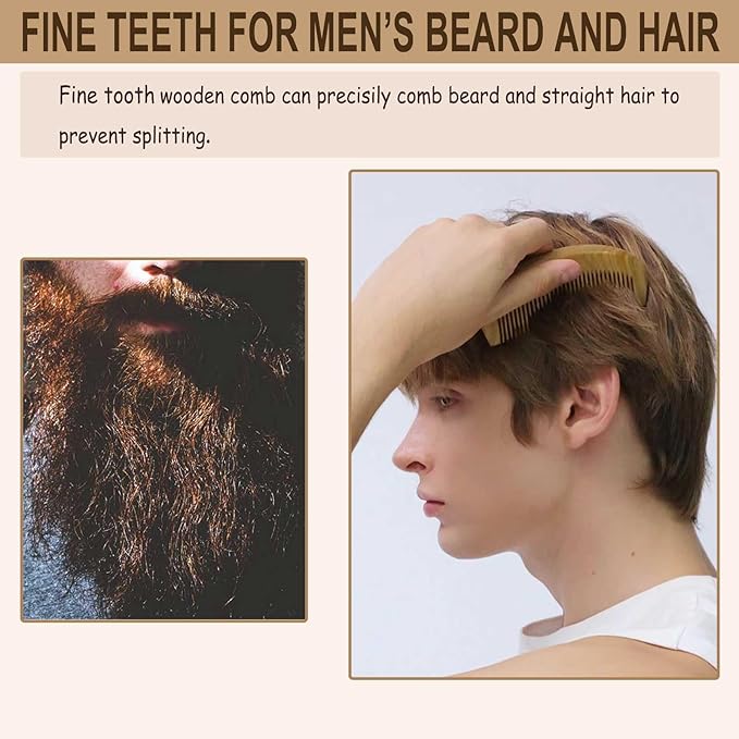 Moreinday 2 Pack Wooden Comb, Beard Comb for Men, Hair Combs for Women