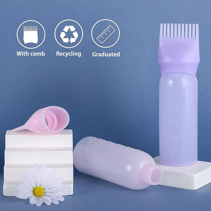 Pimoys 6Oz Root Comb Hair Dye Oil Applicator Bottles for Scalp, Purple