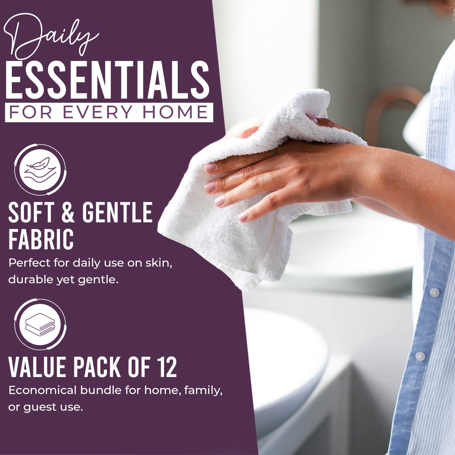 DAN RIVER 12 Pack Cotton Wash Cloths Set for Showering [12x12] Purple