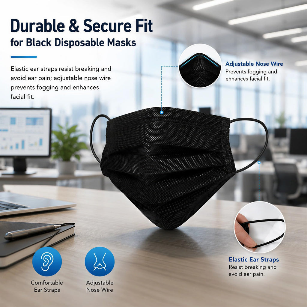 Hyegiir 3 Ply 500PCS Disposable Face Masks Individually Wrapped For Daily Protection (500pcs Black Mask)