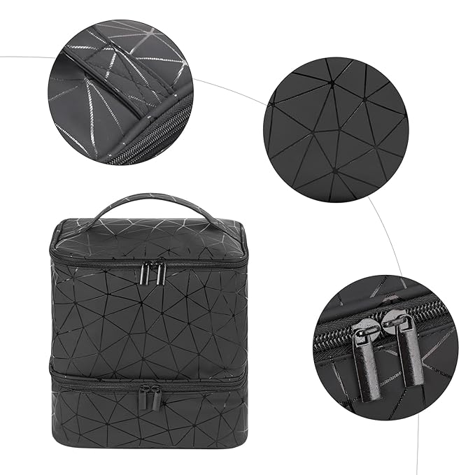 AGX Bravo Nail Polish Storage Organizer Double Layer Gel Nail Polish Bag for Nail Dryer UV Light Carrying Case Holds 30 Bottles Travel Portable Compartment Case for Manicure Supplies, Black (BAG ONLY)