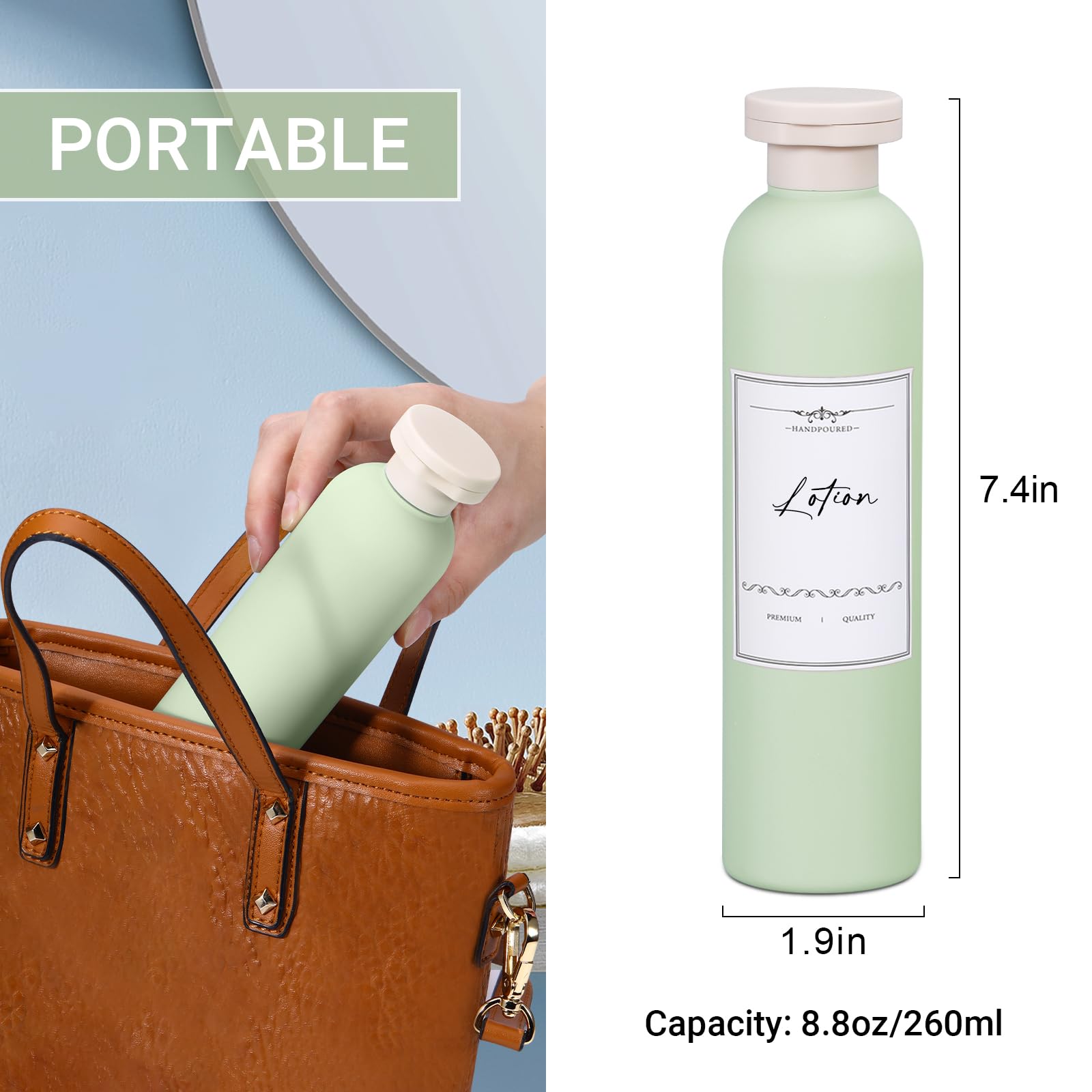 UMETASS 8.8oz Travel Essentials Shampoo Bottles for Toiletries,Empty Plastic Squeeze Bottles with Flip Cap for Tavel Size Shampoo and Conditioner (3 pack, green)