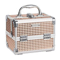FRENESSA Makeup Case Train Case Portable Makeup Box with Mirror Lock Box Travel Cosmetic Train Cases Hard Makeup Organizer for Nail Craft Storage Vanity for Girl Rose Gold