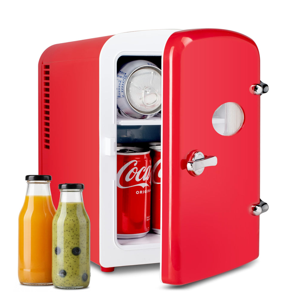 HealSmart 4L Mini Fridge with Observation Window, 6 Can Capacity, Freon-Free and Portable Cooler and Warmer, Cosmetics/Food/Beverage, Red New