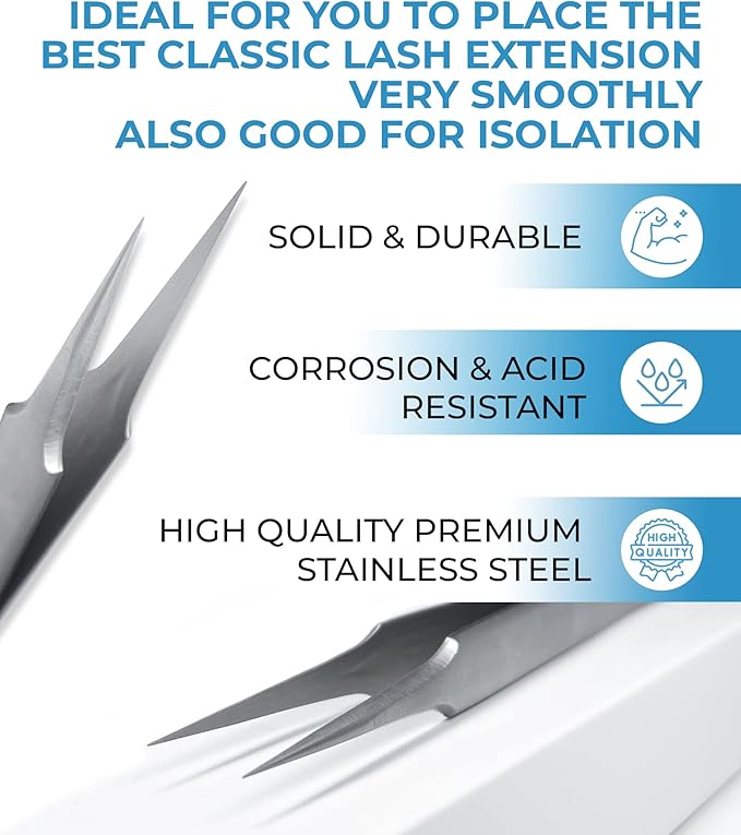 Stacy Lash STL-4 Isolation Eyelash Extension Tweezers/Supplies for Classic Extensions & Individual False Mink Lashes/Precision Eyelashes Separator Tool/Beauty Accessories/Sharp Tweezer Tip