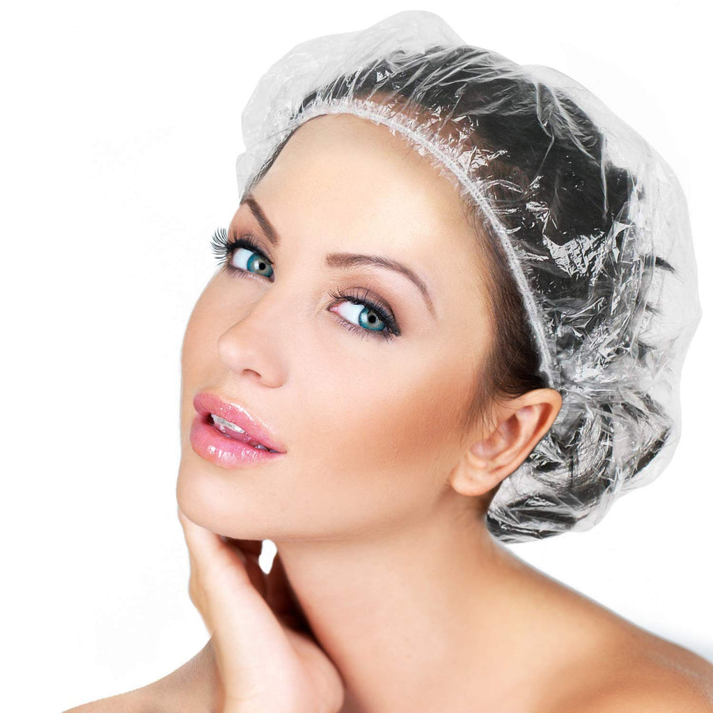 50PCS Disposable Shower Caps, Plastic Clear Thickening Bath Hair Cap and Thick Waterproof Bath Caps for Hair Treatment, Spa, Hotel and Hair Solon, Home Use,Portable Travel