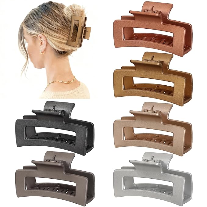 Sisiaipu 3.5 Inch Medium Hair Claw Clips 6 Pack Hair Clips for Women Square Rectangle Claw for Hair Banana Jaw Clips Hair Accessories for Girls (Gold)