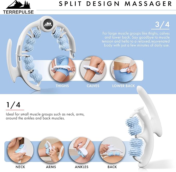 Terrepulse Anti Cellulite Roller & Lymphatic Drainage Massager | Deep Tissue Fascia Blaster & Muscle Roller | Tool for Sore Arms, Legs, Shoulders, Stomach & Buttocks (Blue)